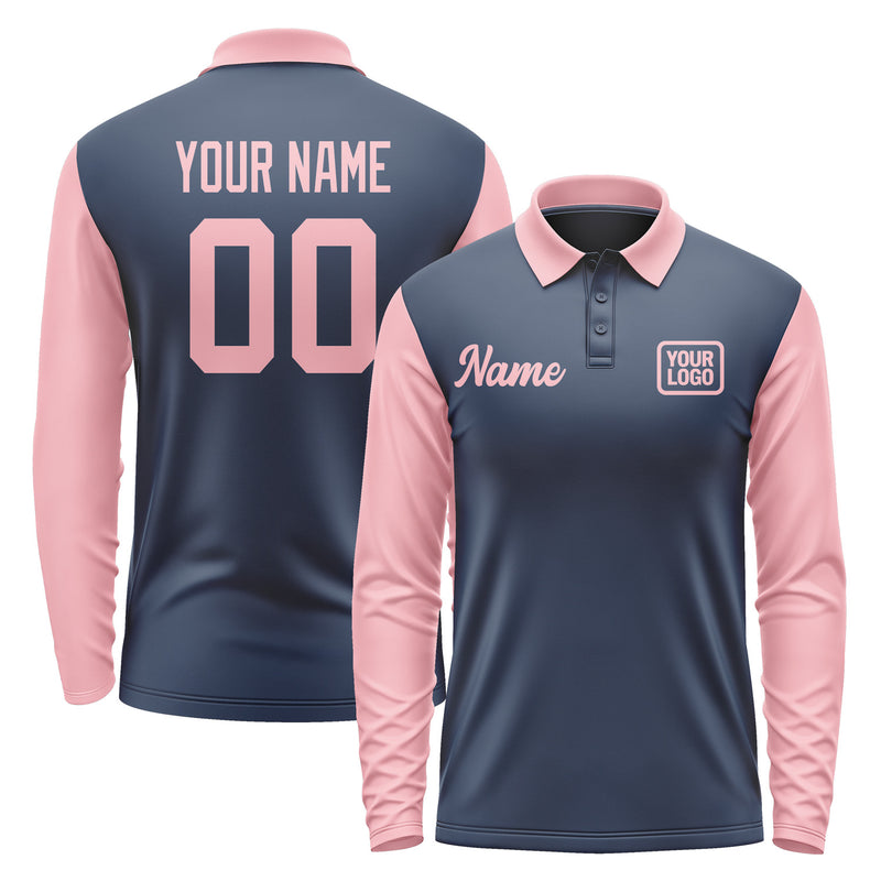 Custom Blue Light Pink Long Sleeve Polo Shirt Pl102121B121