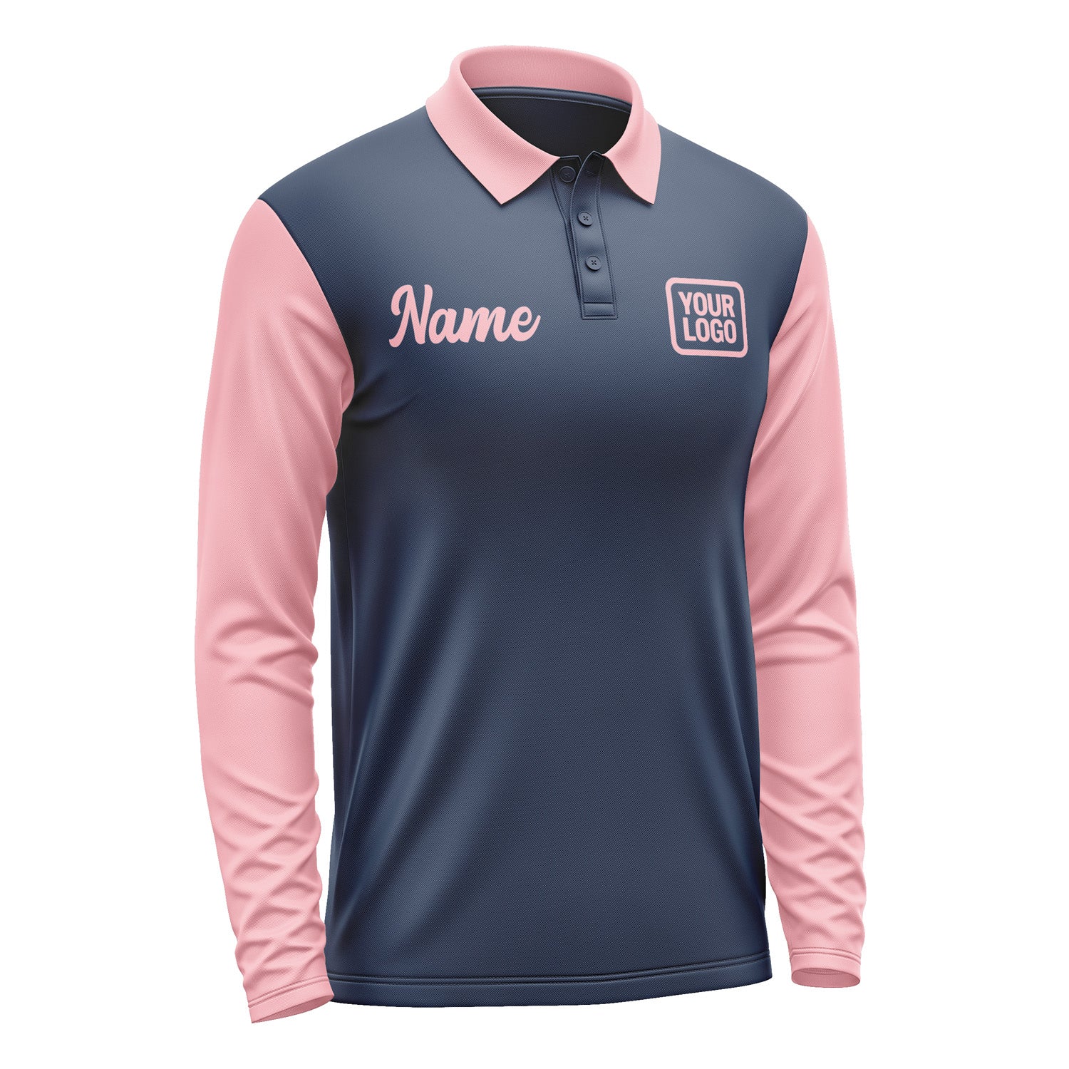 Custom Blue Light Pink Long Sleeve Polo Shirt Pl102121B121