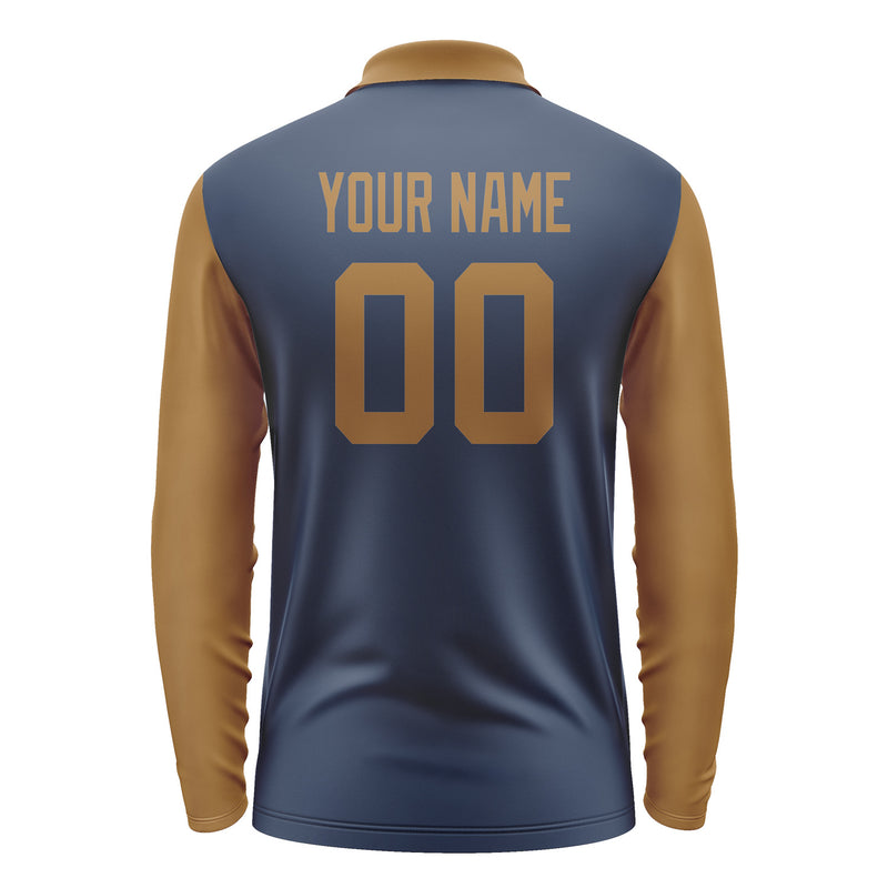 Custom Blue Khaki Long Sleeve Polo Shirt Pl102222B122