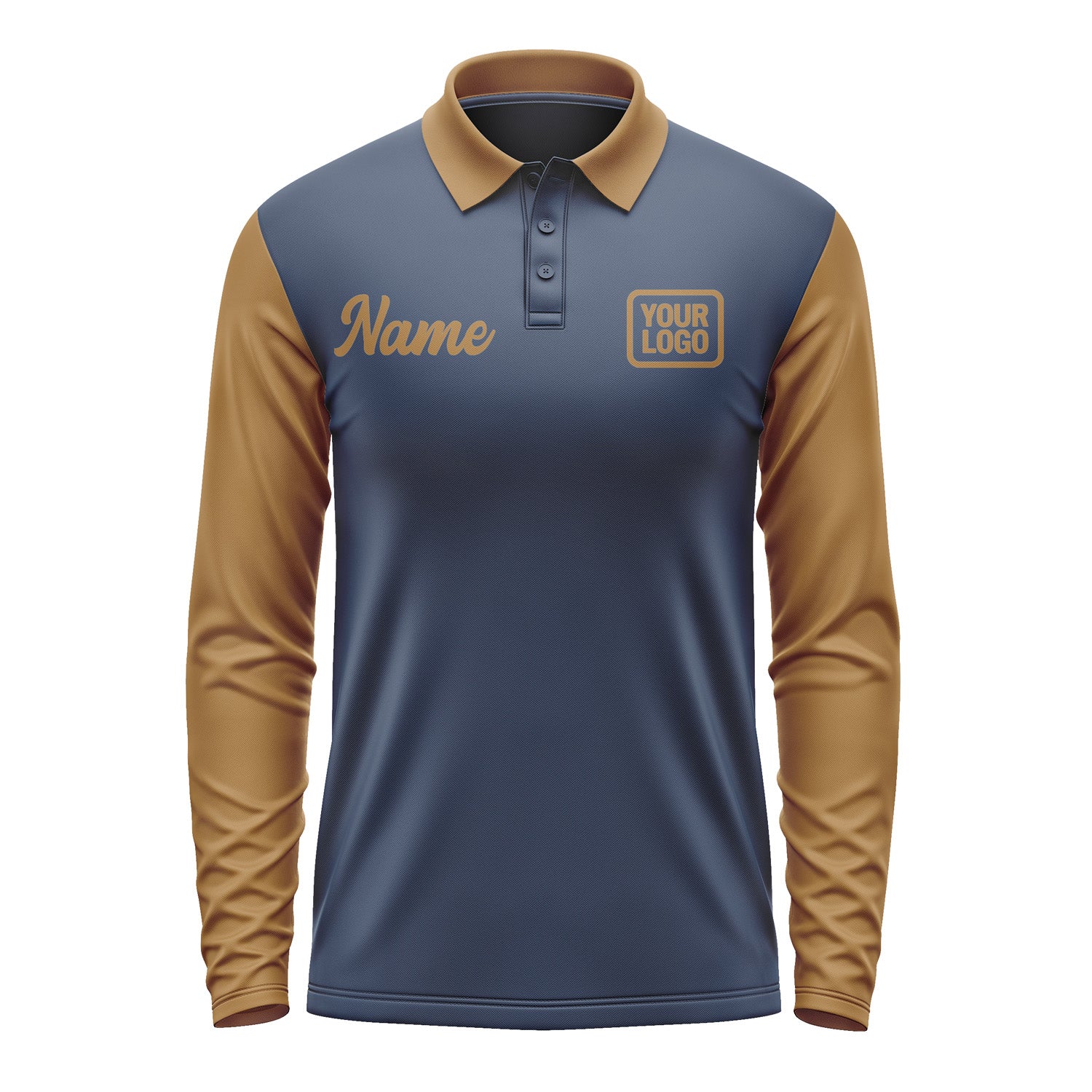 Custom Blue Khaki Long Sleeve Polo Shirt Pl102222B122
