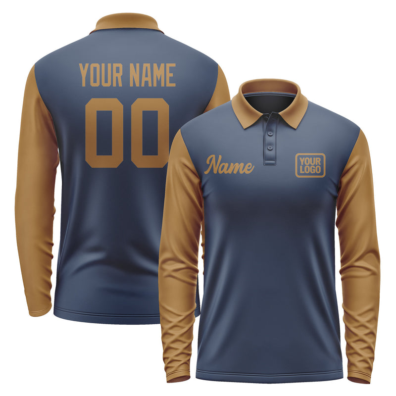 Custom Blue Khaki Long Sleeve Polo Shirt Pl102222B122