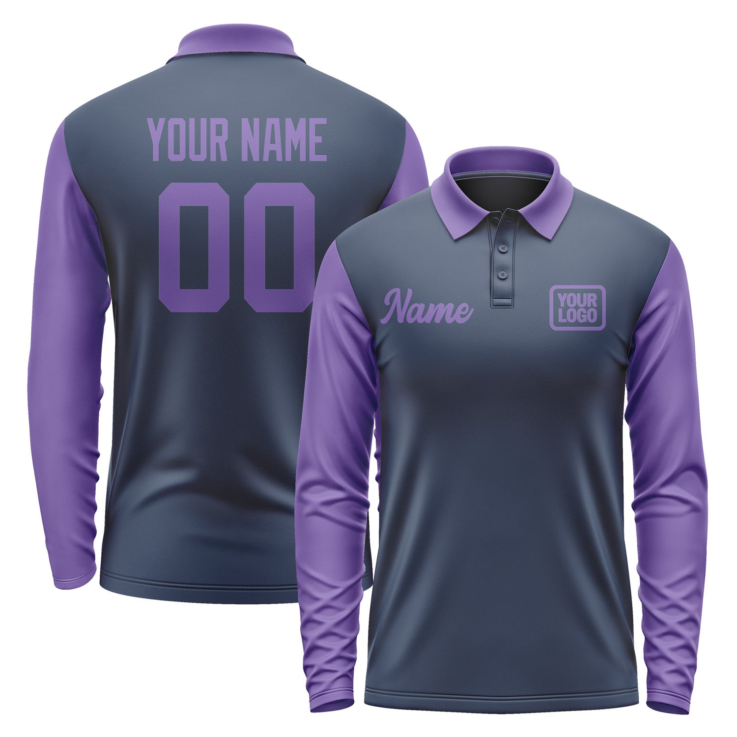 Custom Blue Light Purple Long Sleeve Polo Shirt Pl102323B123