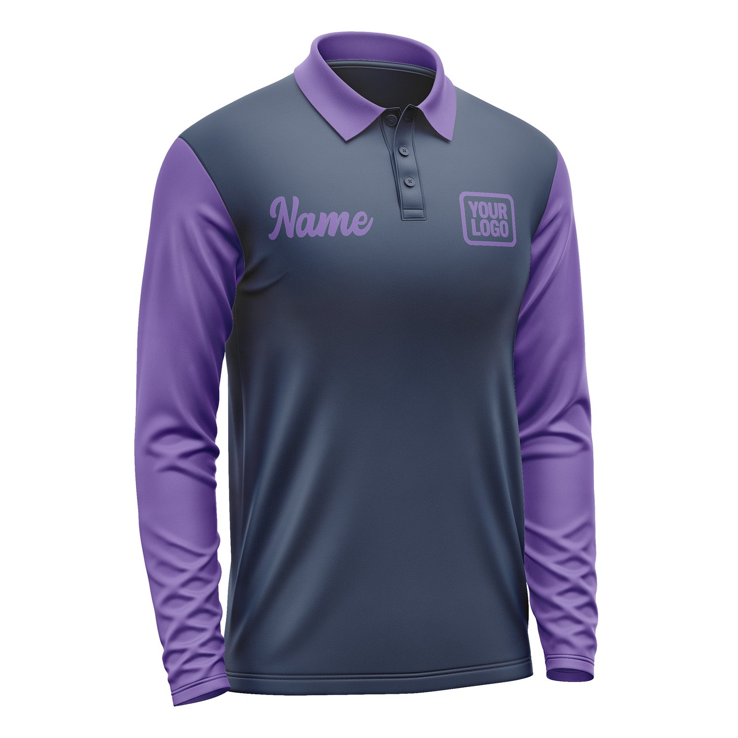 Custom Blue Light Purple Long Sleeve Polo Shirt Pl102323B123