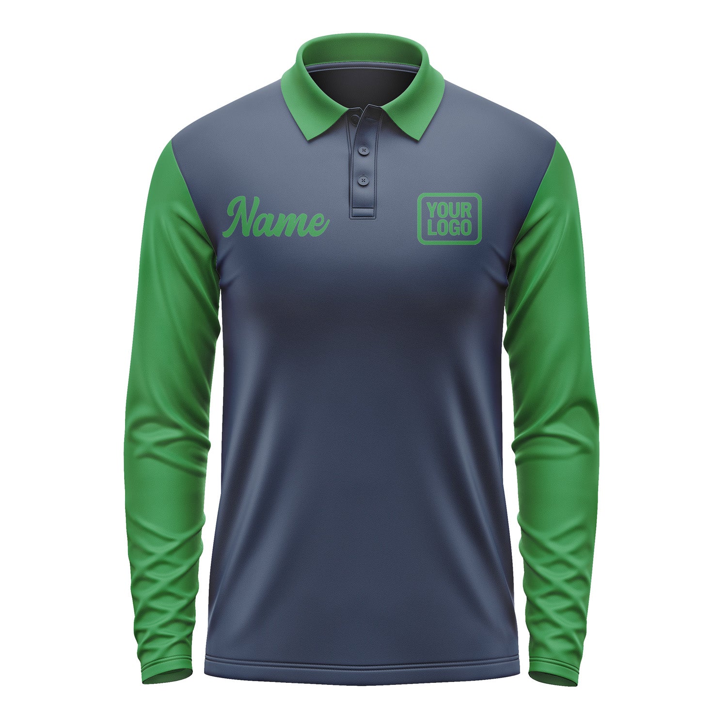 Custom Blue Emerald Green Long Sleeve Polo Shirt Pl102424B124