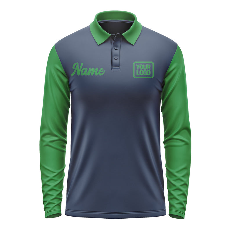 Custom Blue Emerald Green Long Sleeve Polo Shirt Pl102424B124