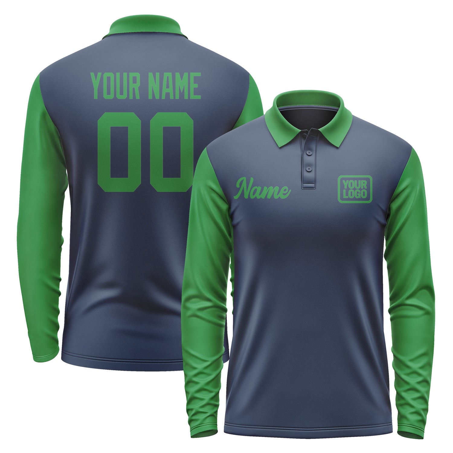 Custom Blue Emerald Green Long Sleeve Polo Shirt Pl102424B124