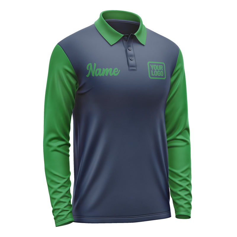 Custom Blue Emerald Green Long Sleeve Polo Shirt Pl102424B124