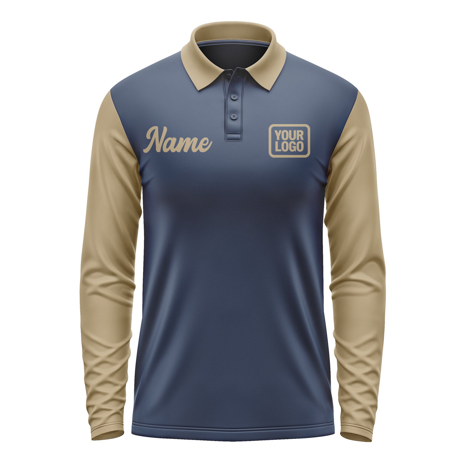 Custom Blue Light Khaki Long Sleeve Polo Shirt Pl102525B125