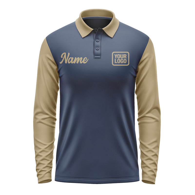 Custom Blue Light Khaki Long Sleeve Polo Shirt Pl102525B125