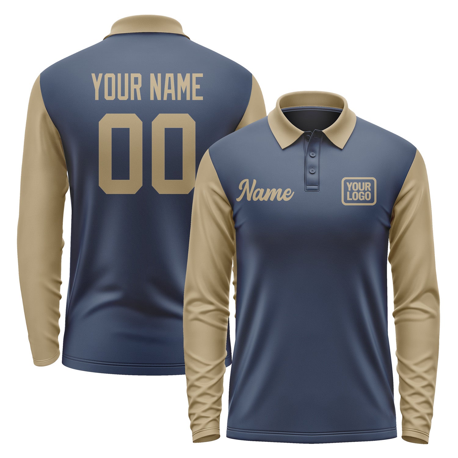 Custom Blue Light Khaki Long Sleeve Polo Shirt Pl102525B125