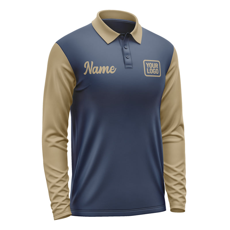 Custom Blue Light Khaki Long Sleeve Polo Shirt Pl102525B125