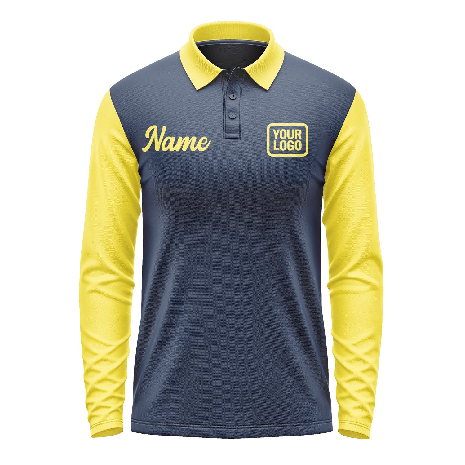 Custom Blue Light Yellow Long Sleeve Polo Shirt Pl102626B126