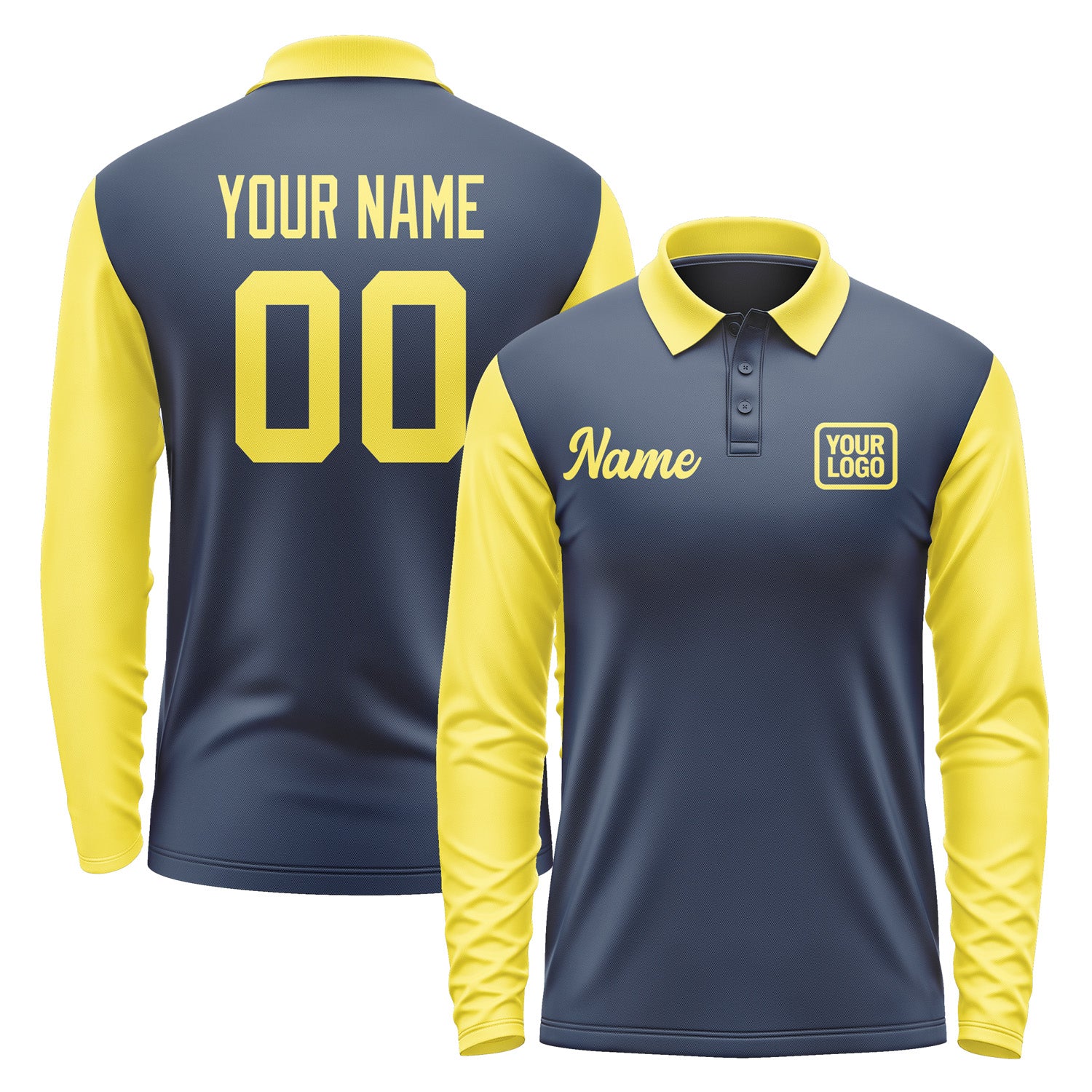 Custom Blue Light Yellow Long Sleeve Polo Shirt Pl102626B126