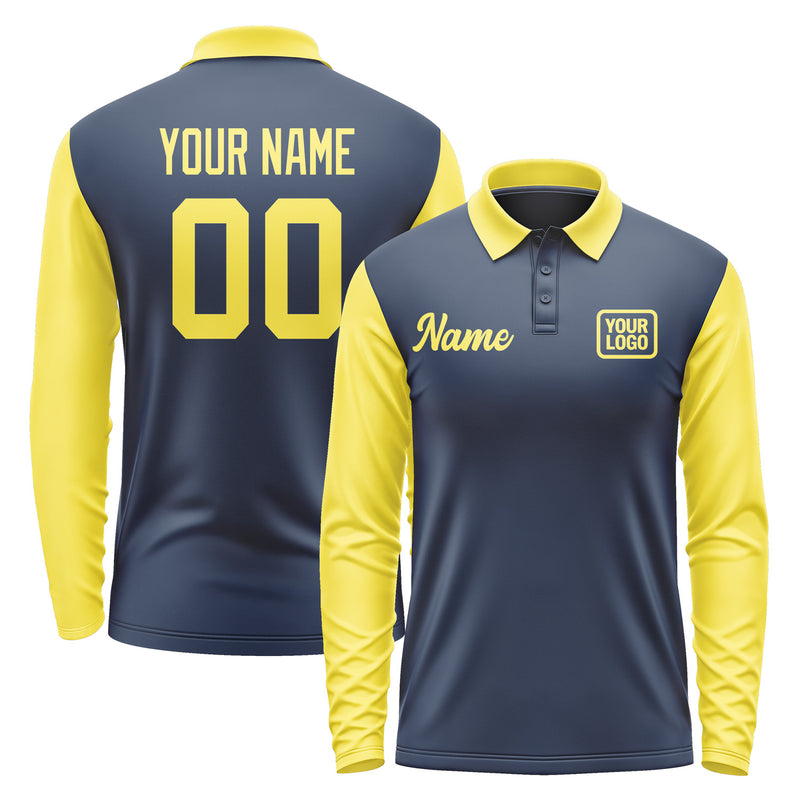 Custom Blue Light Yellow Long Sleeve Polo Shirt Pl102626B126