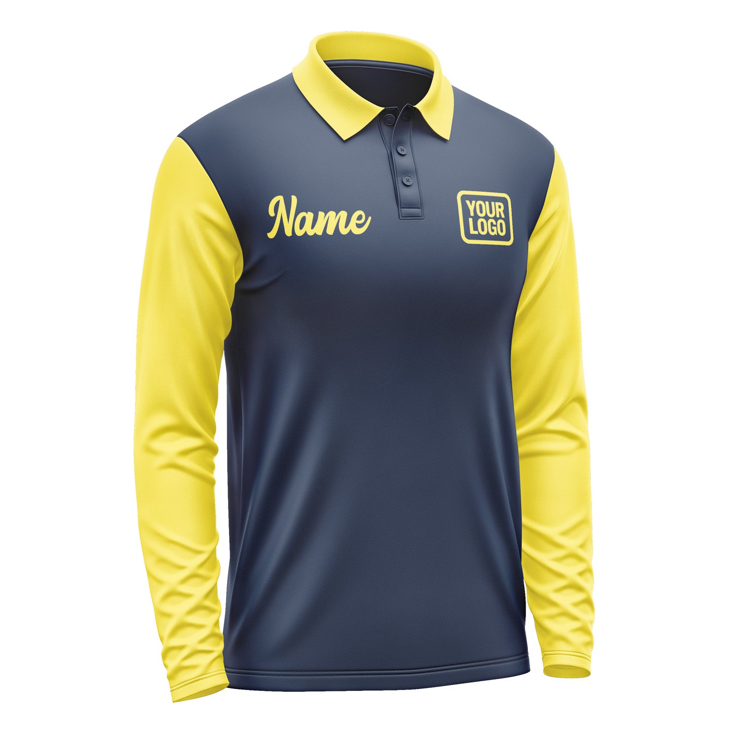 Custom Blue Light Yellow Long Sleeve Polo Shirt Pl102626B126