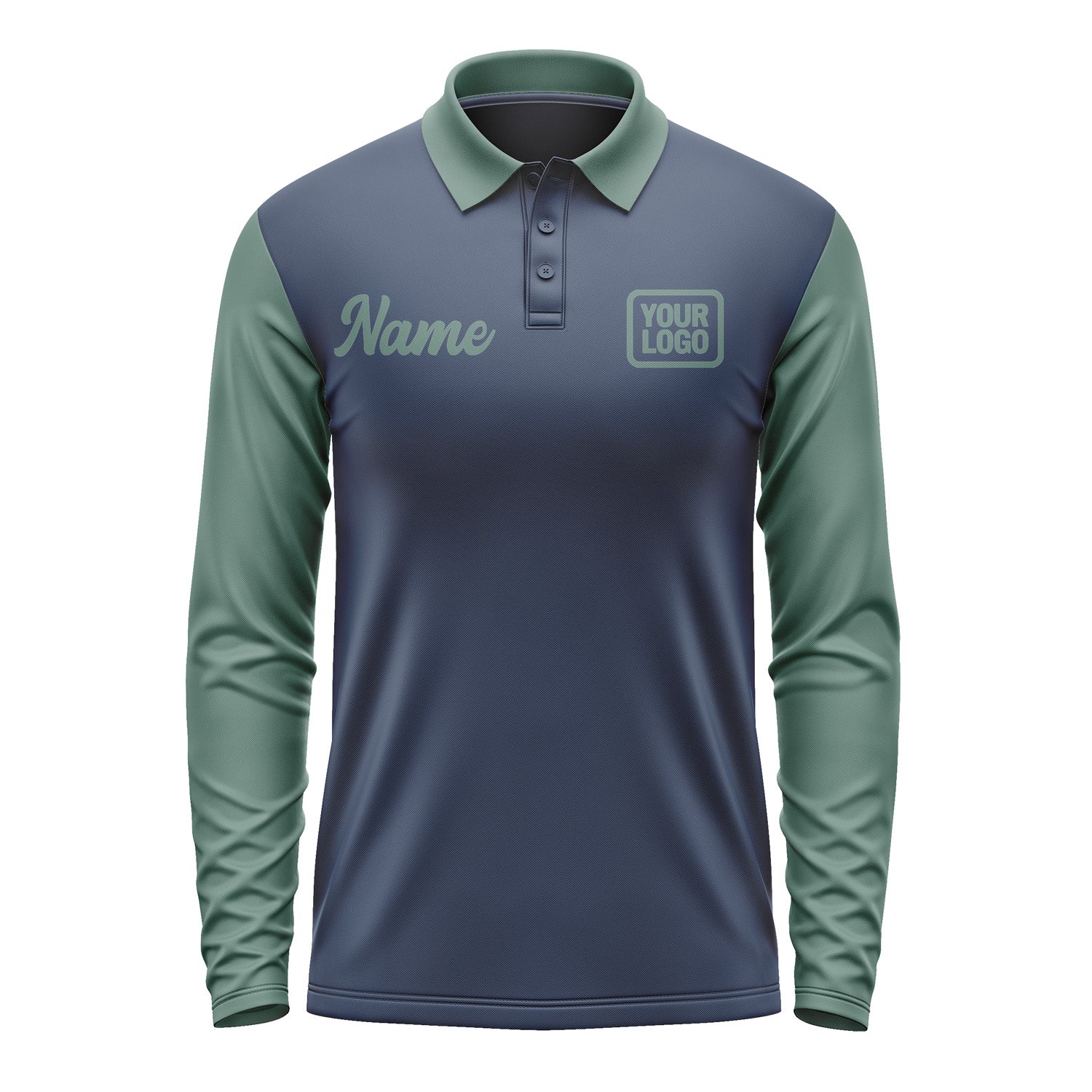 Custom Blue Blue Green Long Sleeve Polo Shirt Pl102727B127