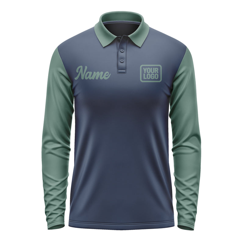 Custom Blue Blue Green Long Sleeve Polo Shirt Pl102727B127