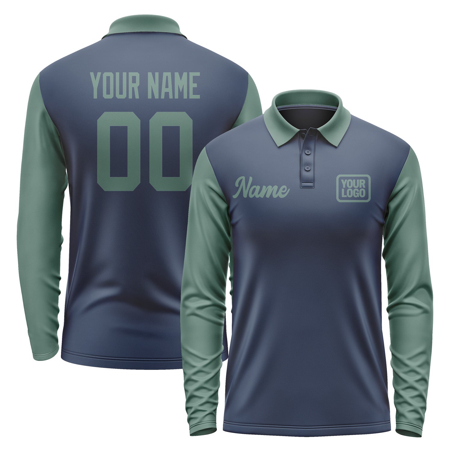 Custom Blue Blue Green Long Sleeve Polo Shirt Pl102727B127