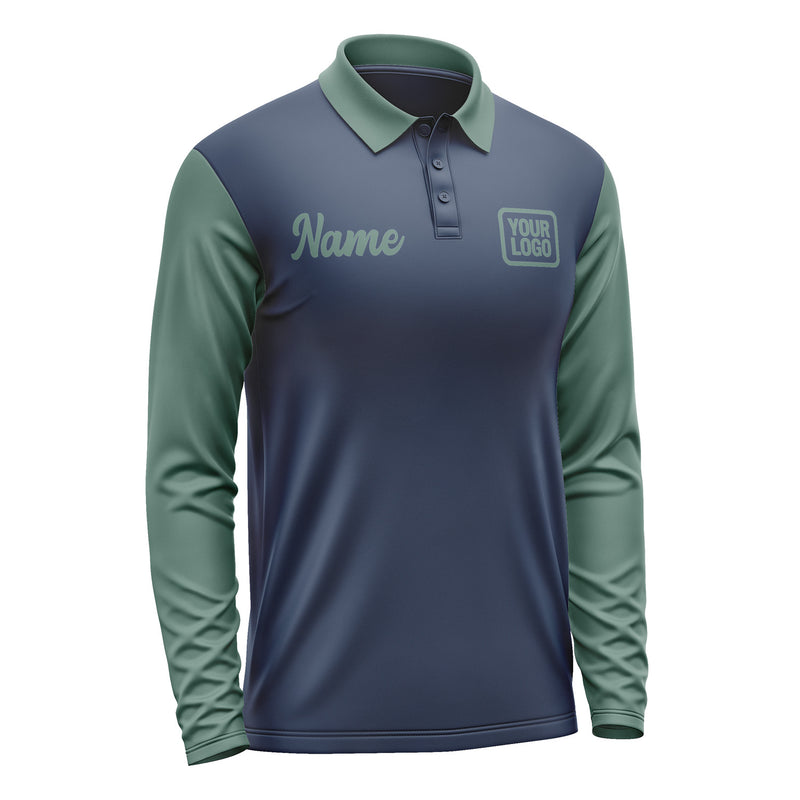 Custom Blue Blue Green Long Sleeve Polo Shirt Pl102727B127