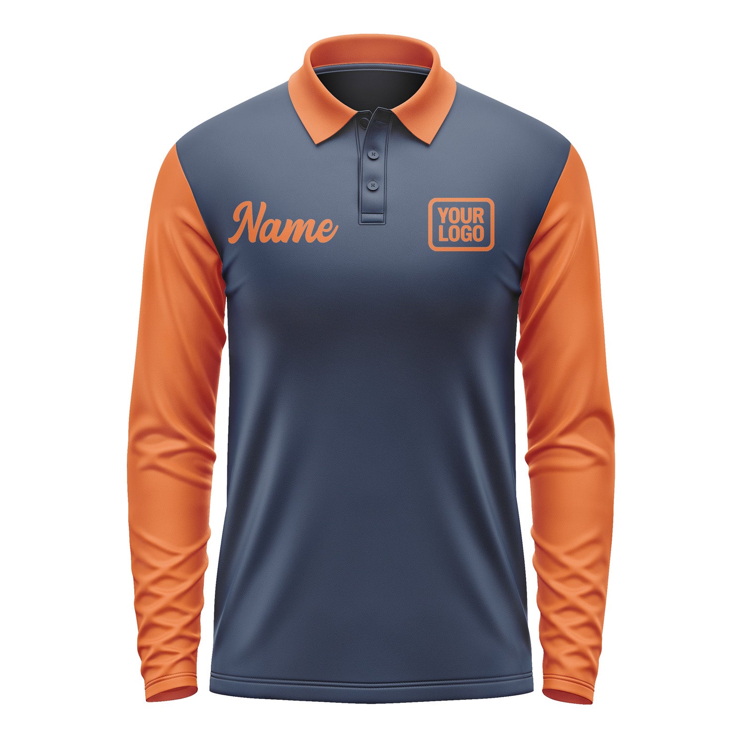 Custom Blue Orange Long Sleeve Polo Shirt Pl102828B128