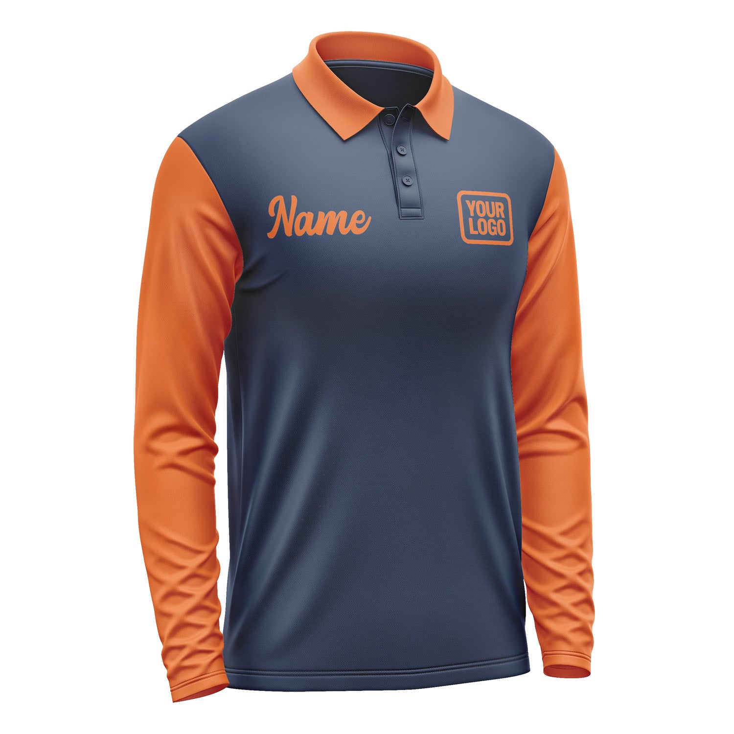 Custom Blue Orange Long Sleeve Polo Shirt Pl102828B128