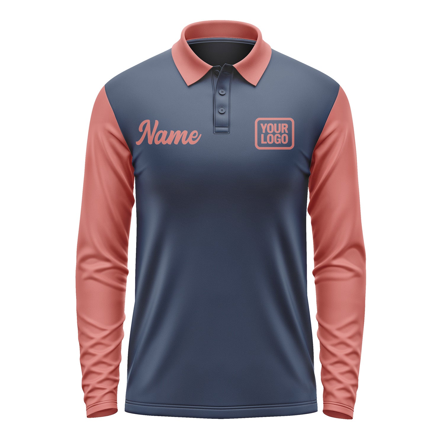 Custom Blue Copper Rose Long Sleeve Polo Shirt Pl102929B129