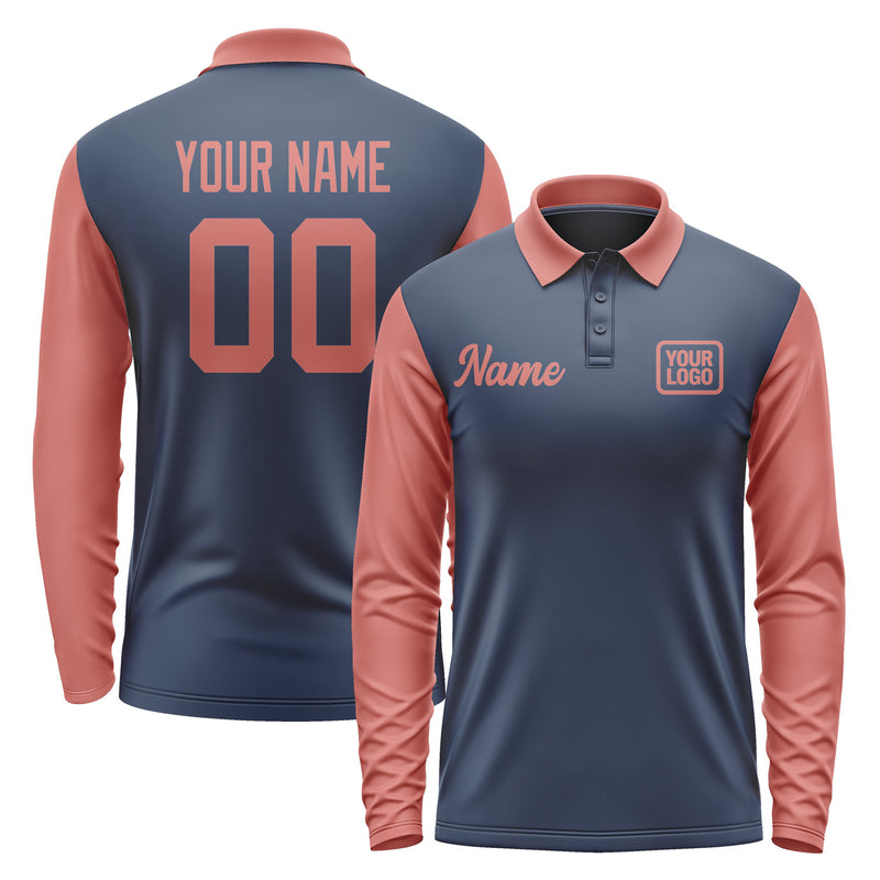 Custom Blue Copper Rose Long Sleeve Polo Shirt Pl102929B129