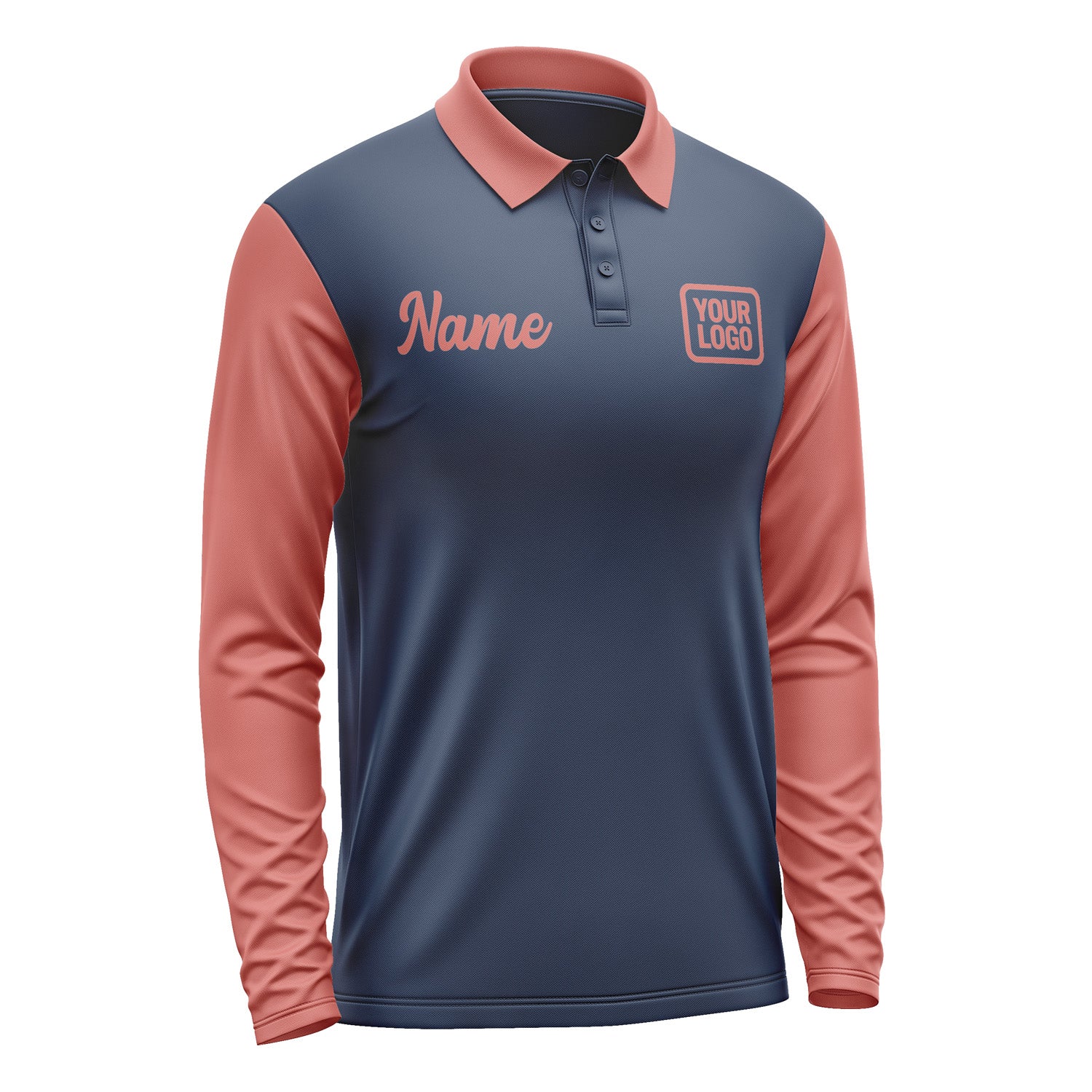 Custom Blue Copper Rose Long Sleeve Polo Shirt Pl102929B129
