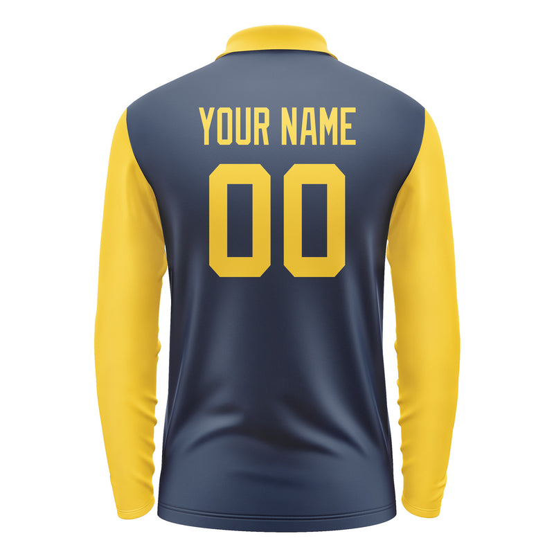 Custom Blue Gold Long Sleeve Polo Shirt Pl103030B130