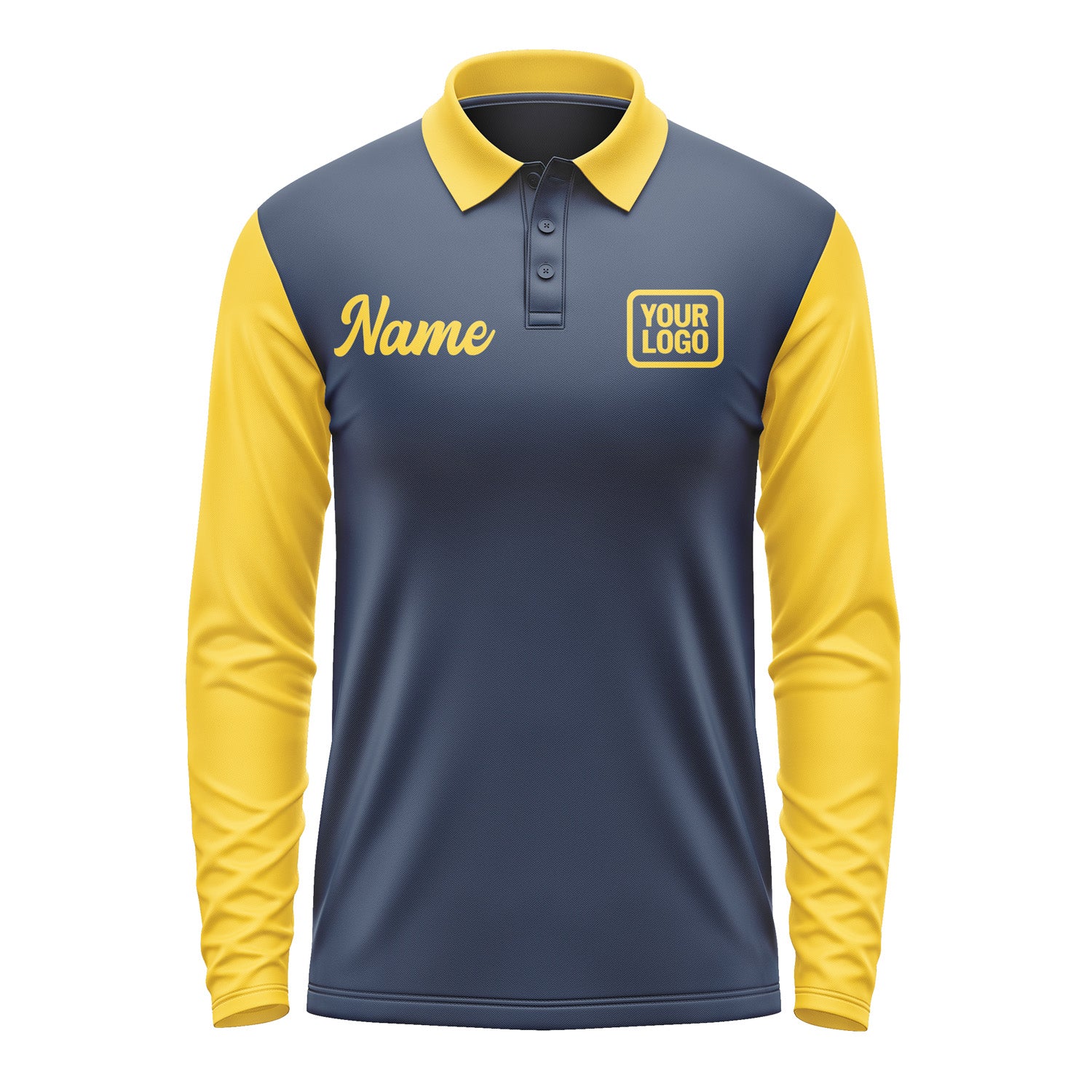 Custom Blue Gold Long Sleeve Polo Shirt Pl103030B130