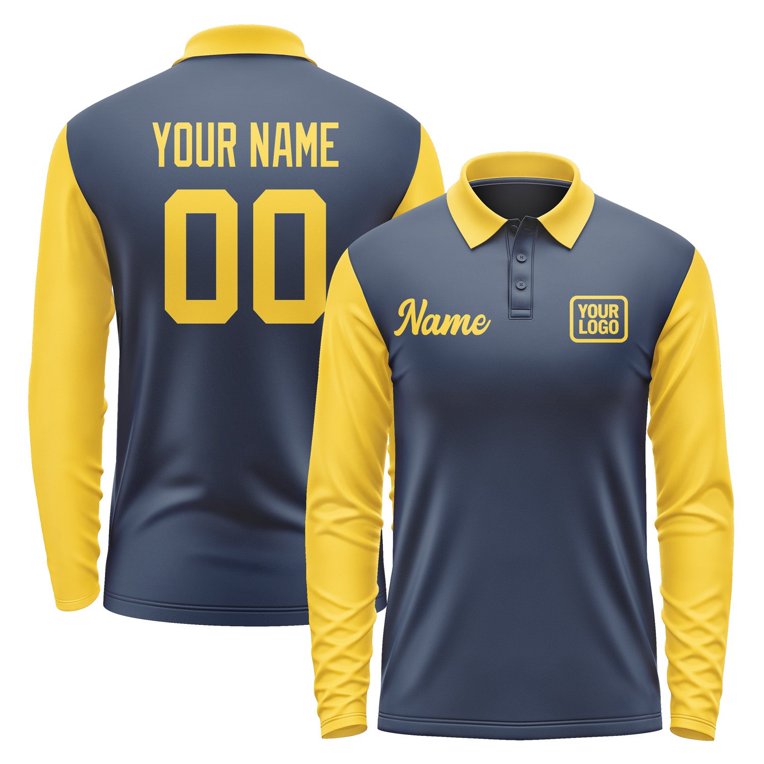Custom Blue Gold Long Sleeve Polo Shirt Pl103030B130