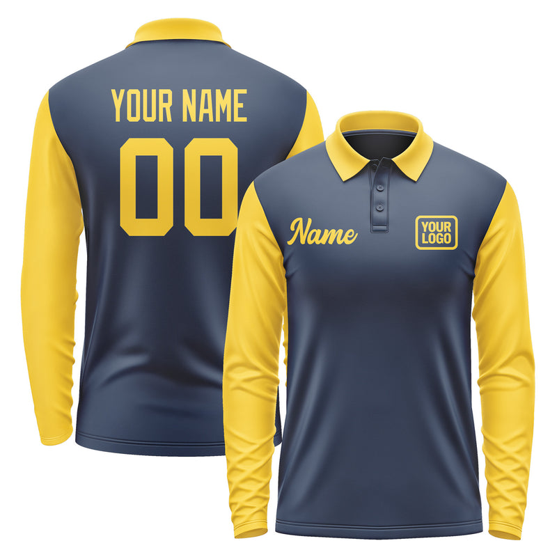 Custom Blue Gold Long Sleeve Polo Shirt Pl103030B130