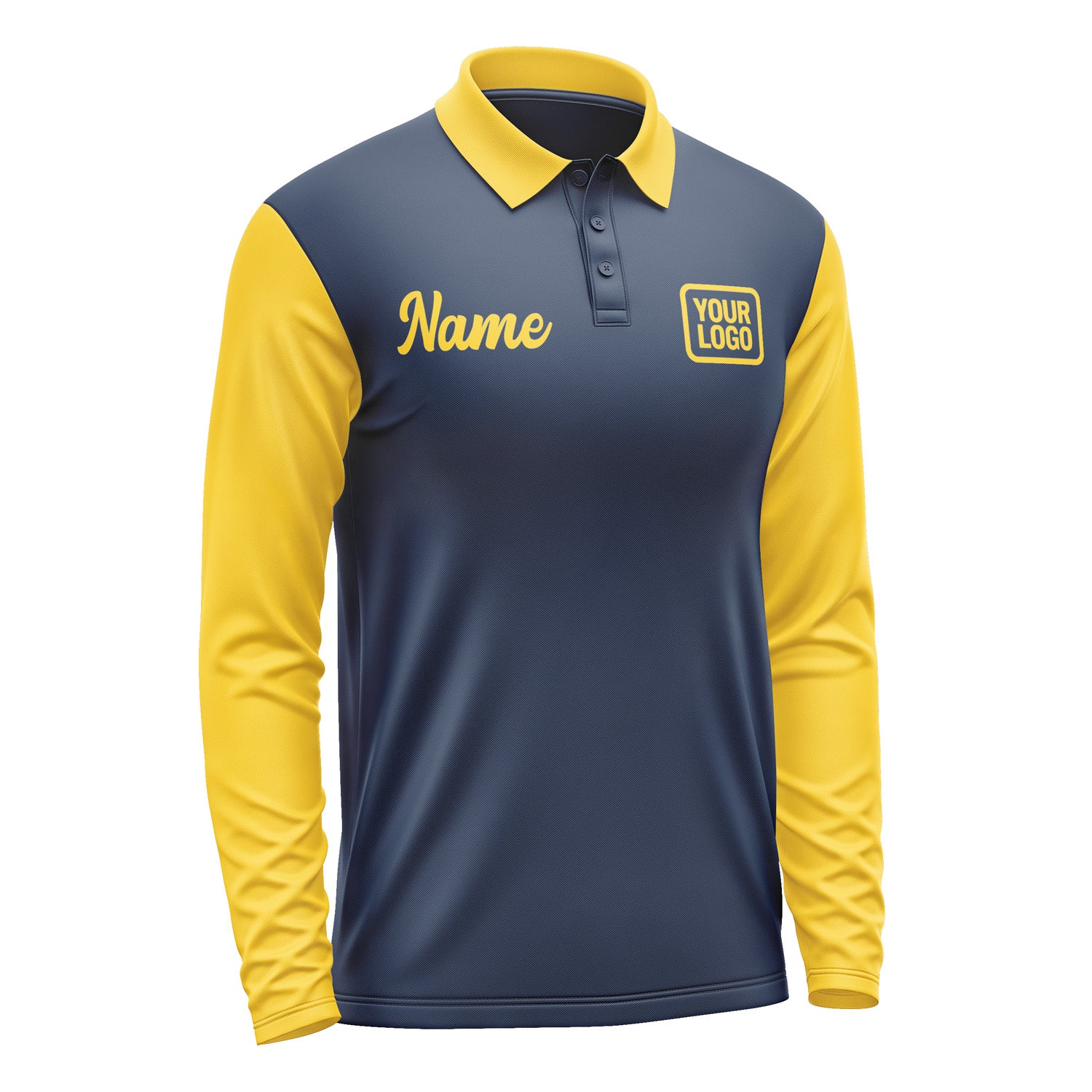 Custom Blue Gold Long Sleeve Polo Shirt Pl103030B130