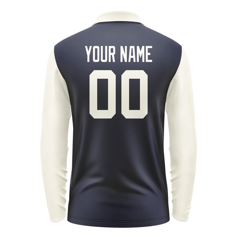 Custom Navy Cream Long Sleeve Polo Shirt Pl110303B103