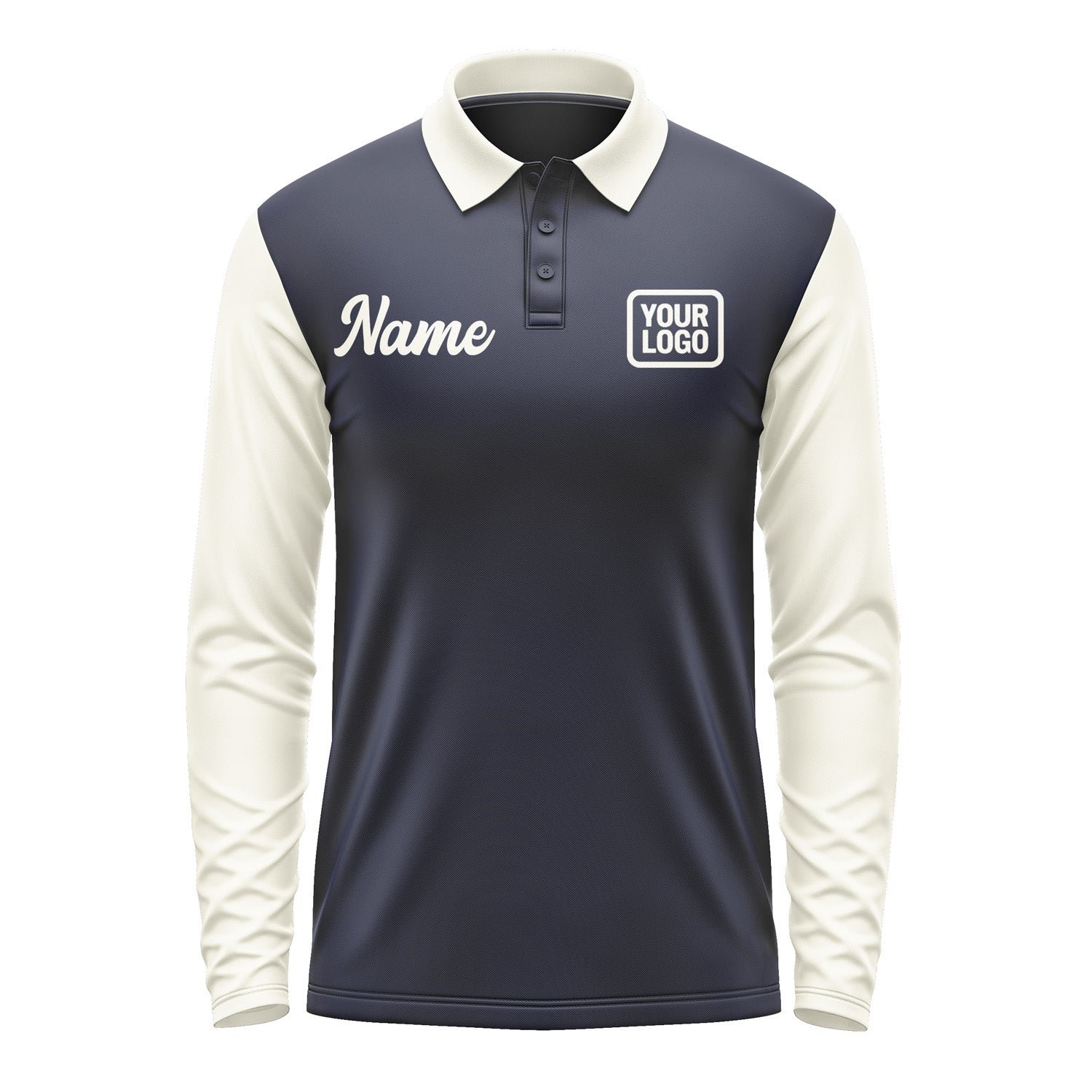Custom Navy Cream Long Sleeve Polo Shirt Pl110303B103