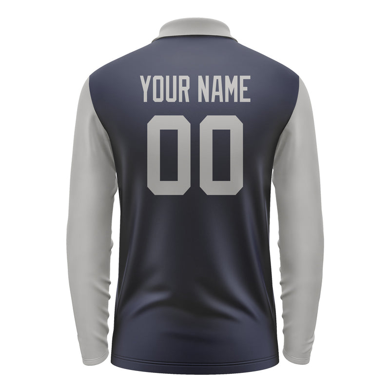 Custom Navy Gray Long Sleeve Polo Shirt Pl110404B104