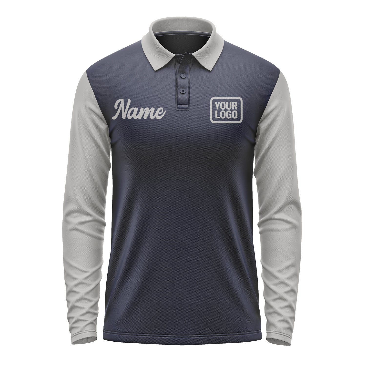 Custom Navy Gray Long Sleeve Polo Shirt Pl110404B104