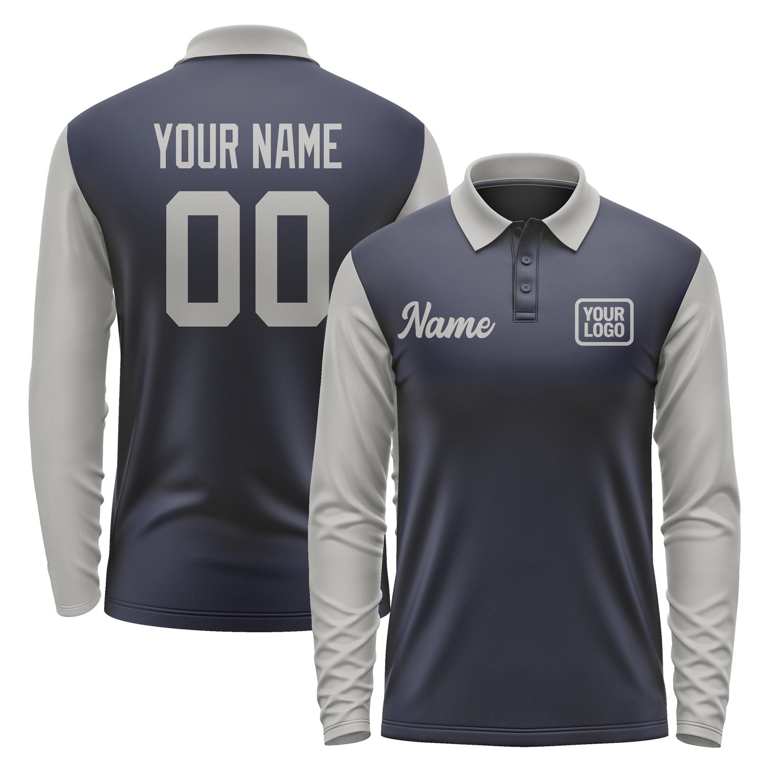 Custom Navy Gray Long Sleeve Polo Shirt Pl110404B104