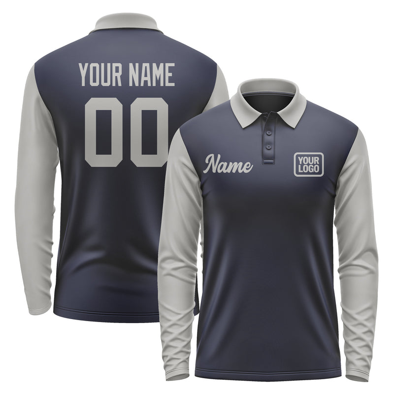 Custom Navy Gray Long Sleeve Polo Shirt Pl110404B104