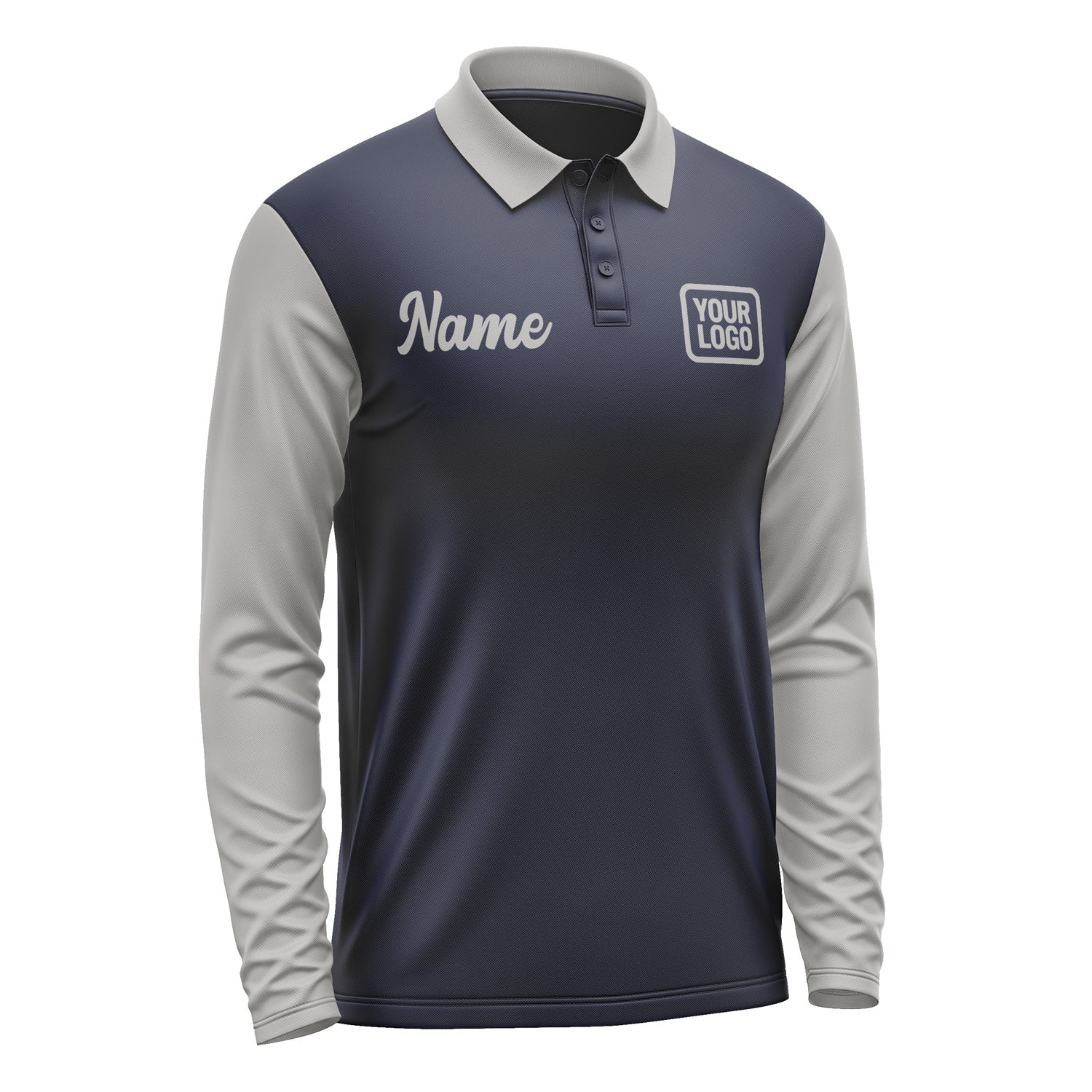 Custom Navy Gray Long Sleeve Polo Shirt Pl110404B104