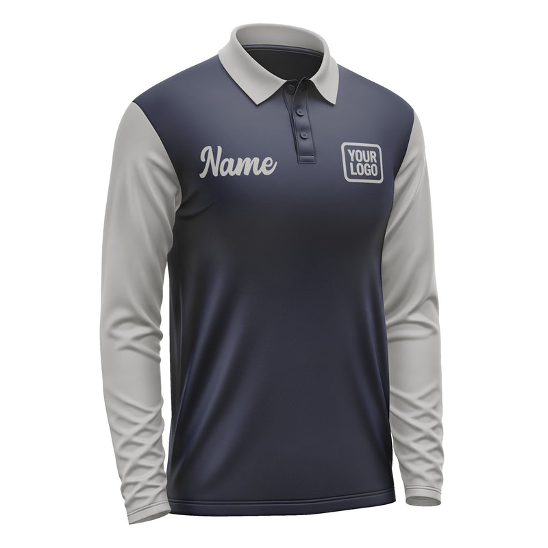 Custom Navy Gray Long Sleeve Polo Shirt Pl110404B104