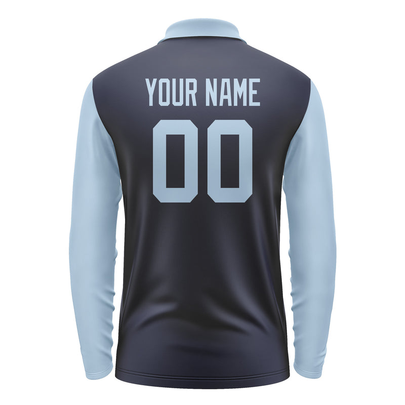 Custom Navy Light Blue Long Sleeve Polo Shirt Pl110808B108