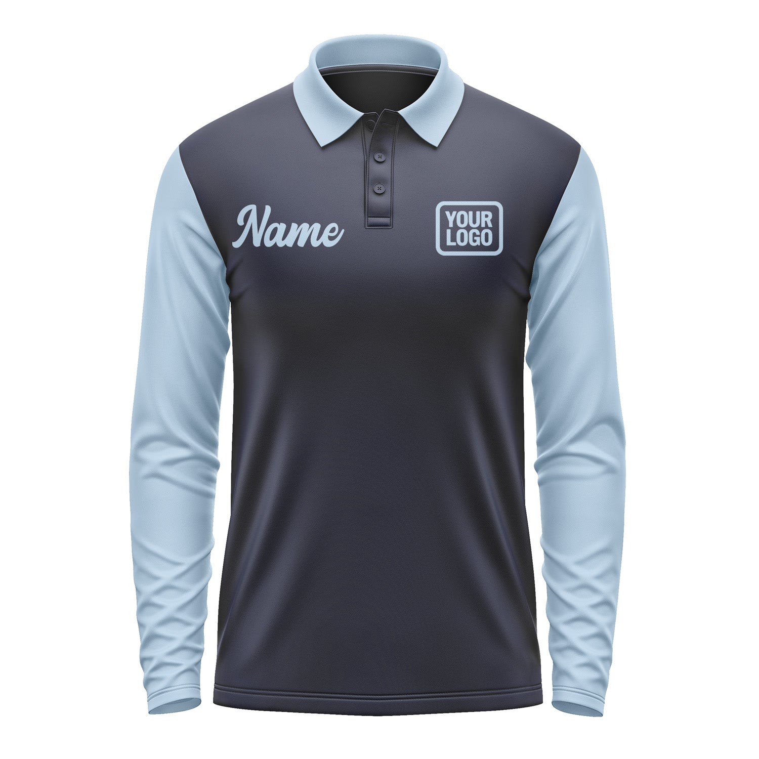 Custom Navy Light Blue Long Sleeve Polo Shirt Pl110808B108