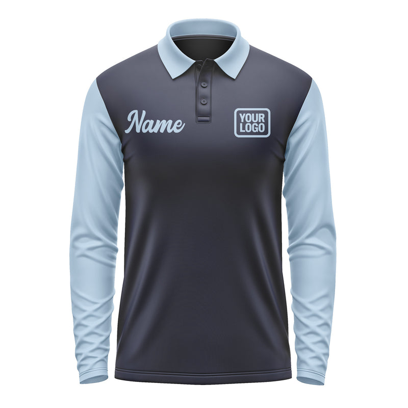Custom Navy Light Blue Long Sleeve Polo Shirt Pl110808B108
