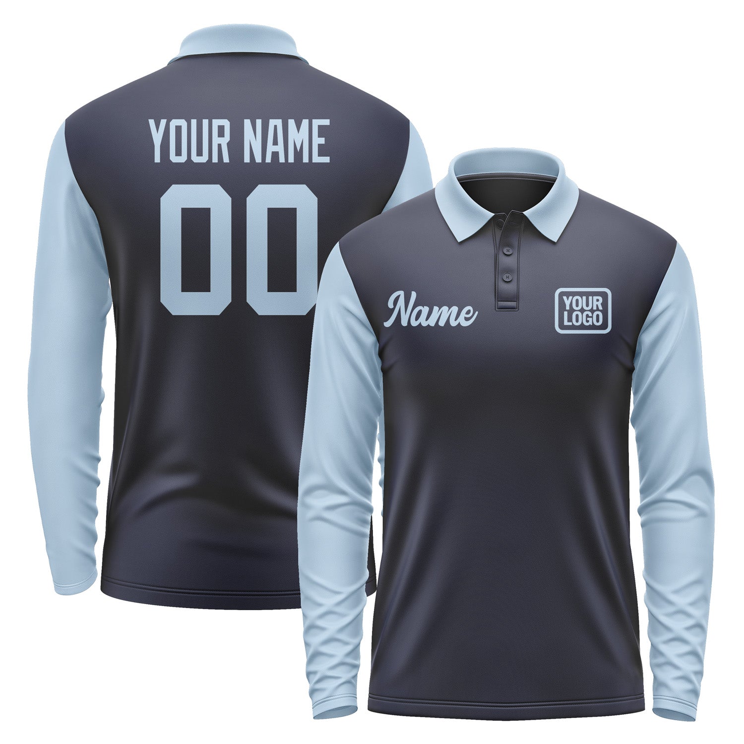Custom Navy Light Blue Long Sleeve Polo Shirt Pl110808B108