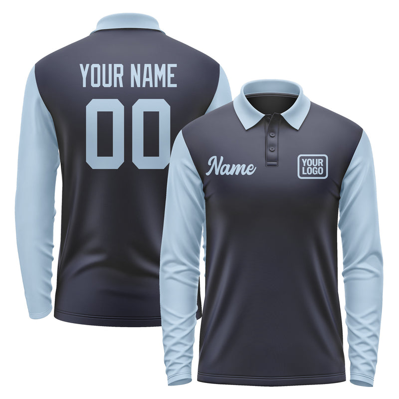 Custom Navy Light Blue Long Sleeve Polo Shirt Pl110808B108