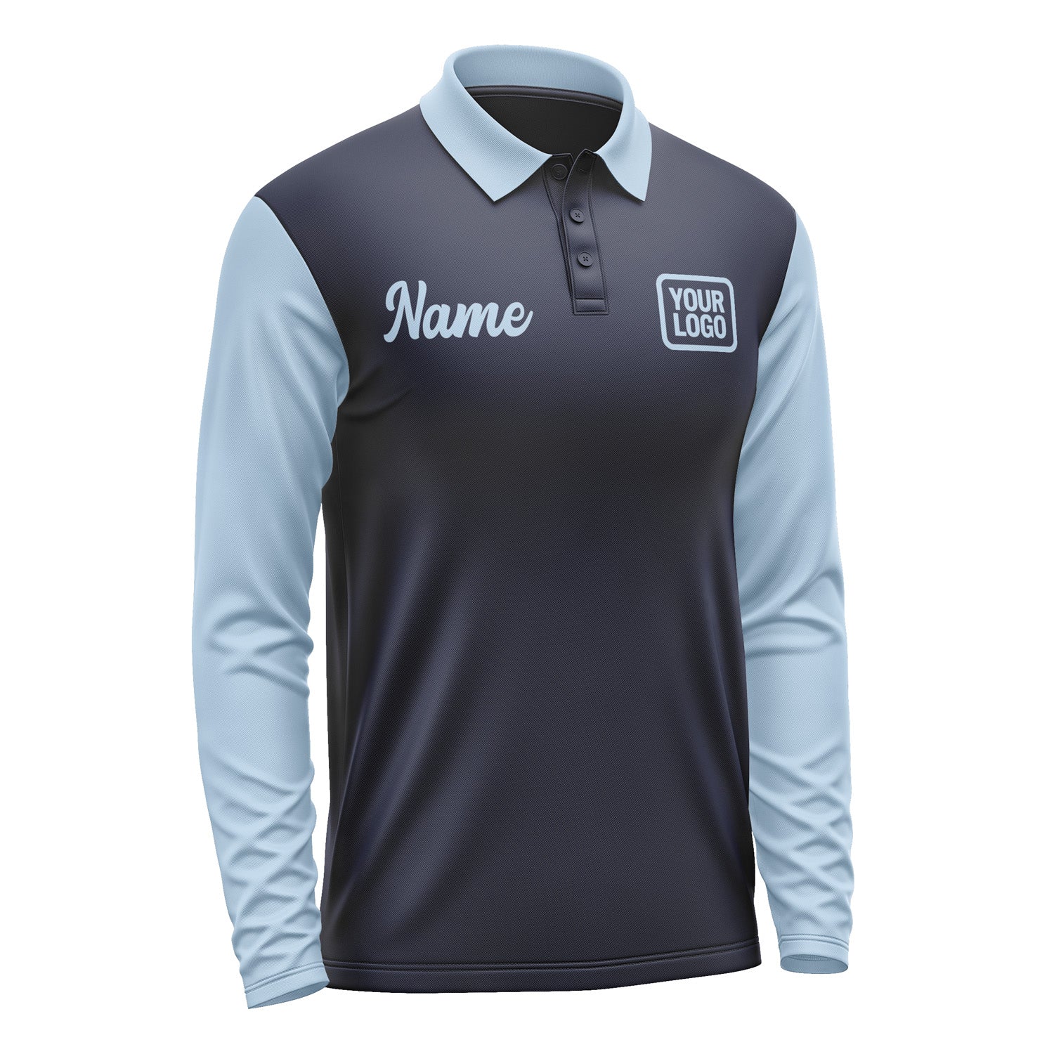 Custom Navy Light Blue Long Sleeve Polo Shirt Pl110808B108