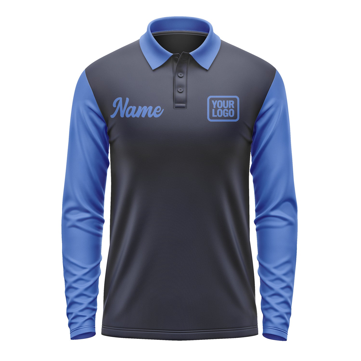 Custom Navy Sky Blue Long Sleeve Polo Shirt Pl110909B109