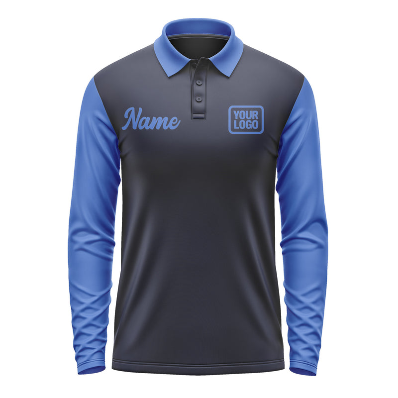 Custom Navy Sky Blue Long Sleeve Polo Shirt Pl110909B109