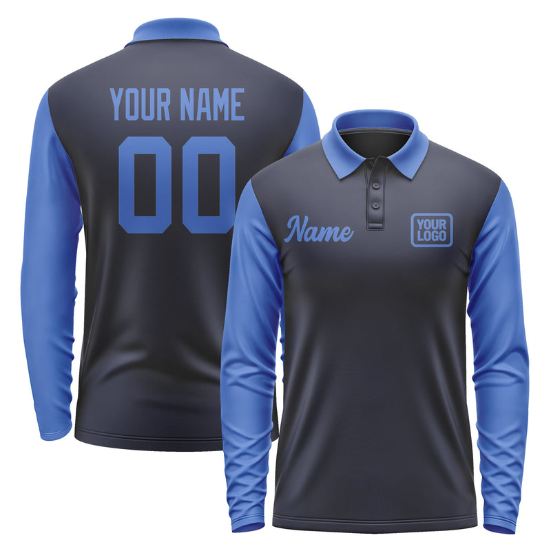 Custom Navy Sky Blue Long Sleeve Polo Shirt Pl110909B109